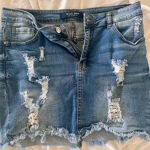 Wax Jean Ripped Blue Denim Mini Skirt